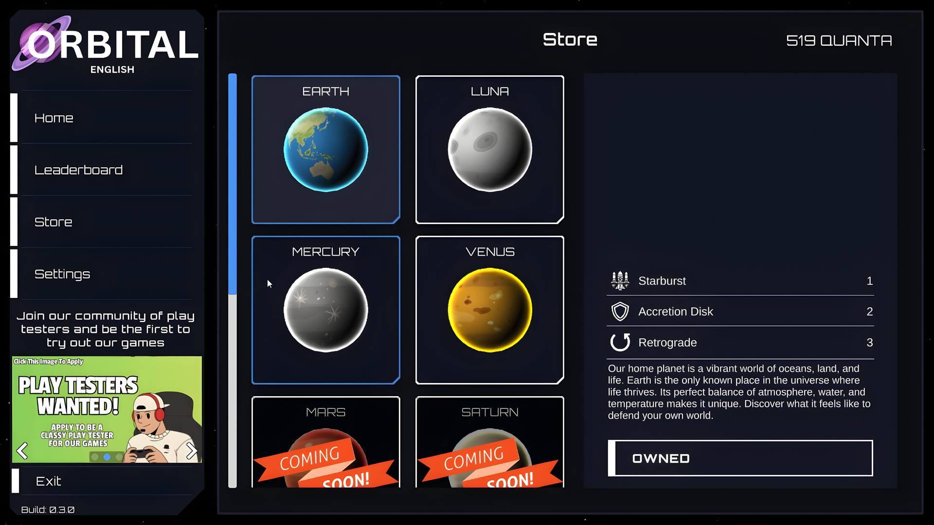 Orbital in-game store